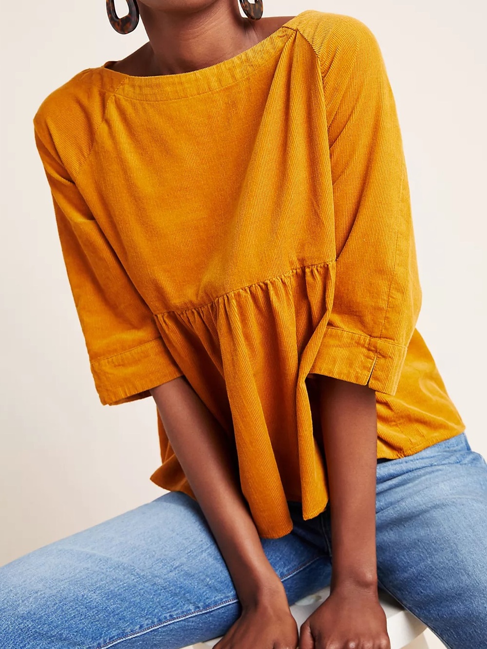 Maeve by Anthropologie Maria Corduroy Babydoll Blouse : Medium